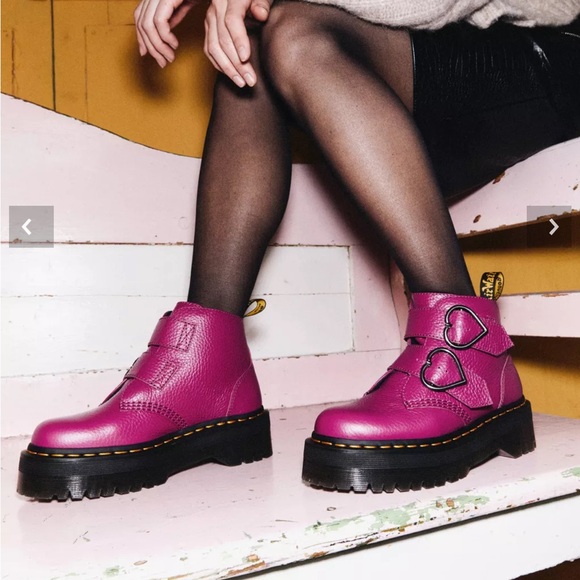 Dr. Martens ‘Devan Heart’ Magenta Milled Nappa Leather Platform Boots - Picture 9 of 9